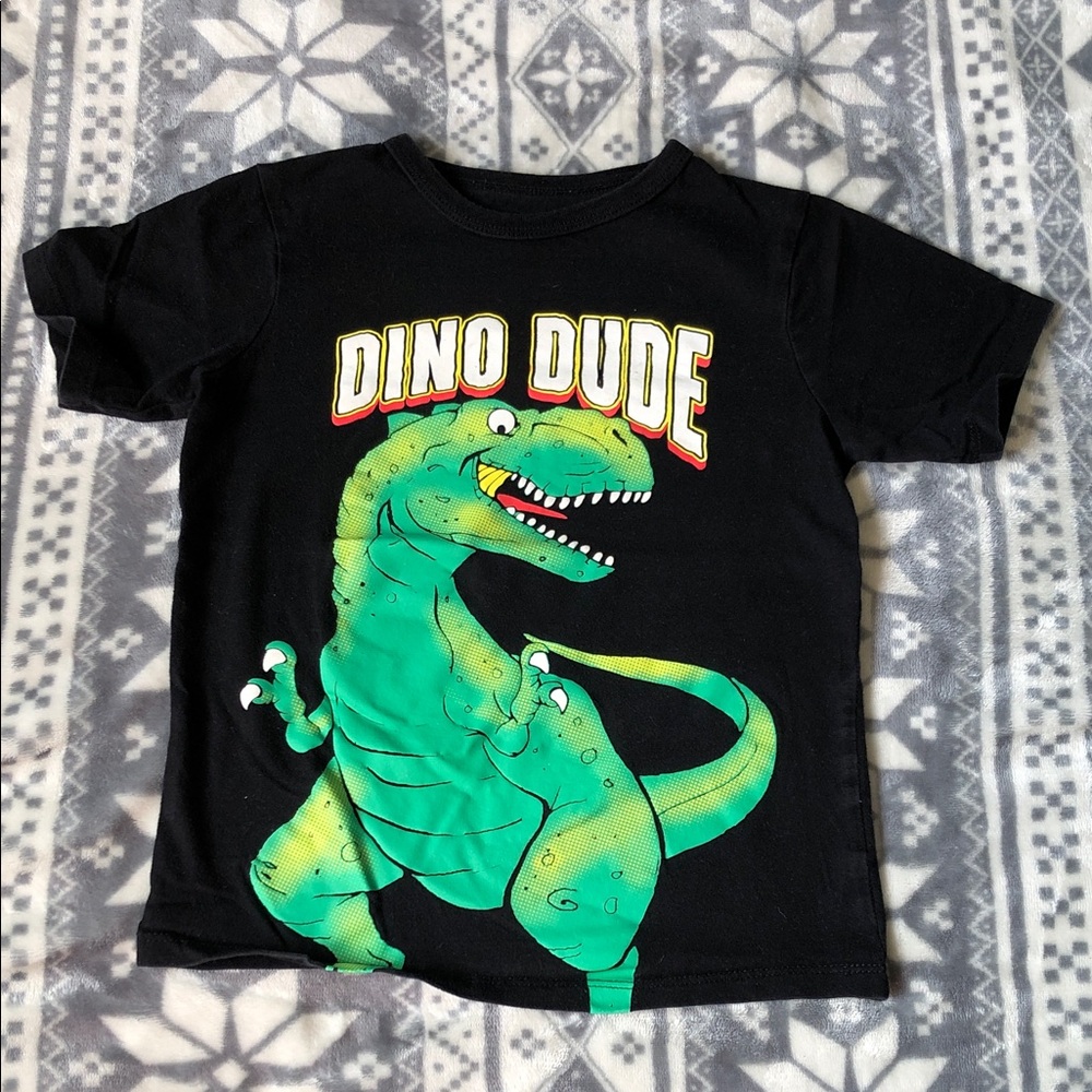 The Children's Place Black Tee with Green Dino Graphic